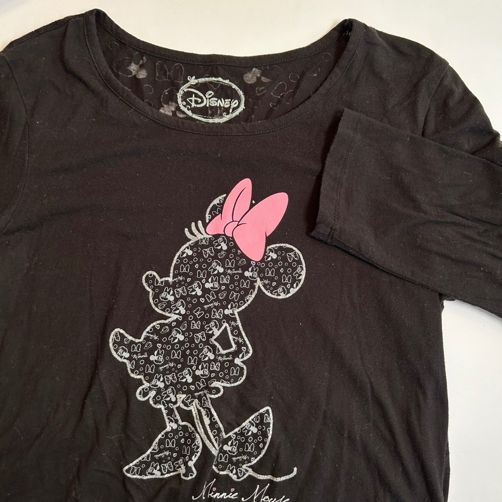 Disney Minnie Mouse Black Long Sleeve Sleep Shirt XL/XG 16/18 Top